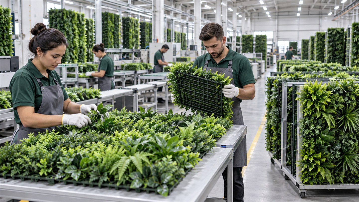 Artificial greenery manufacturing and panel quality inspection