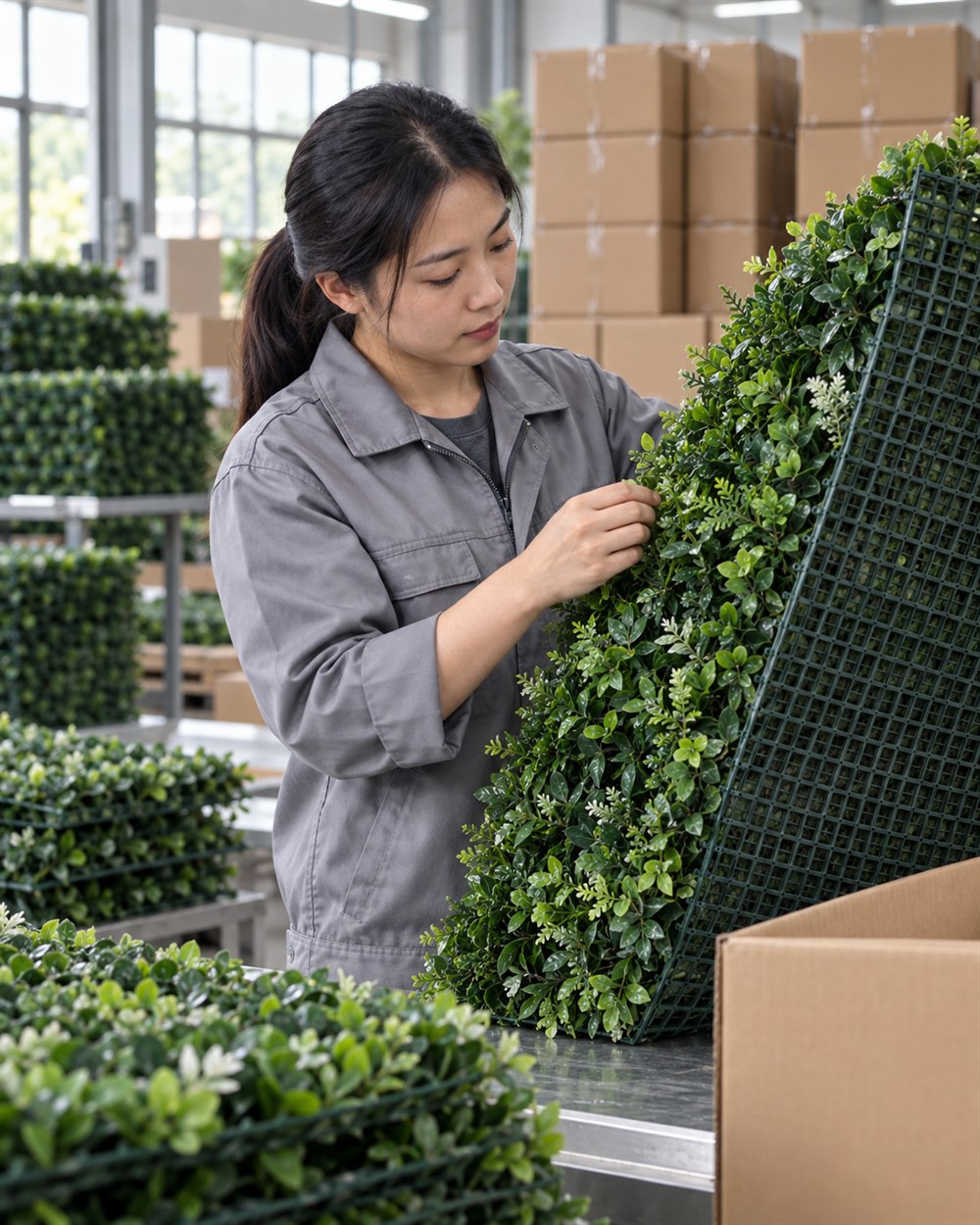 Quality inspection of an artificial greenery panel